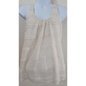 Pink Eli Cream Lace Overlay Racerback Tank Top Small Lightweight Lined Stretchy